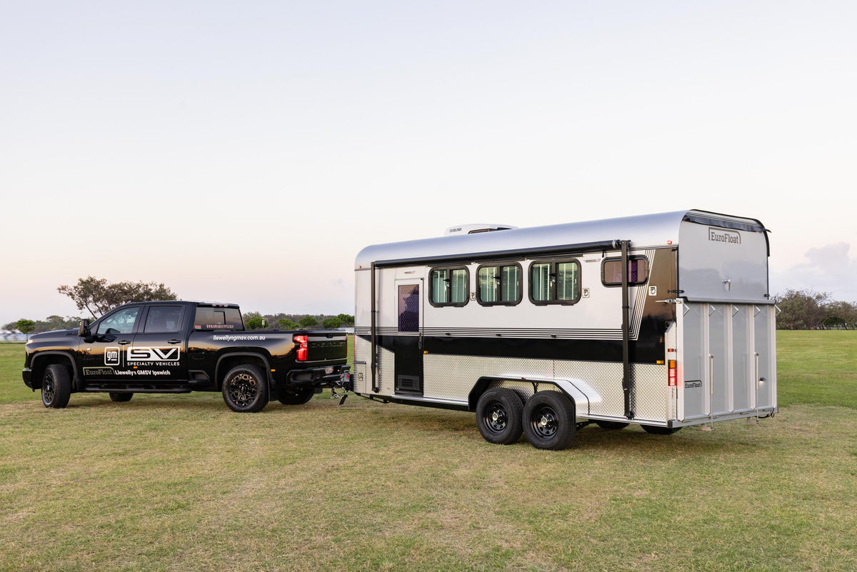Silverado HD towing a EuroFloat on grass