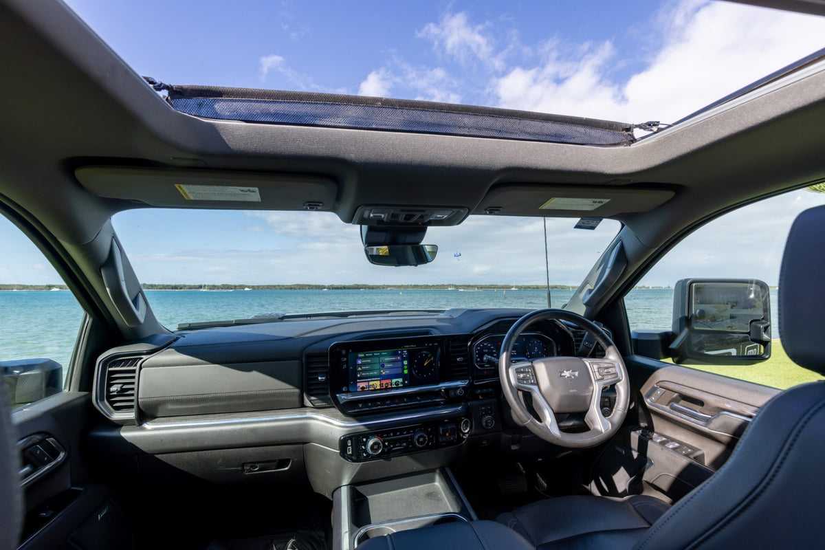 Inside the Silverado HD cabin looking out over the water
