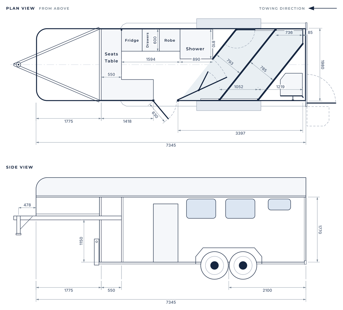 Floor plan of the 2 Horse Angle Gooseneck Camper Float SN 2.1