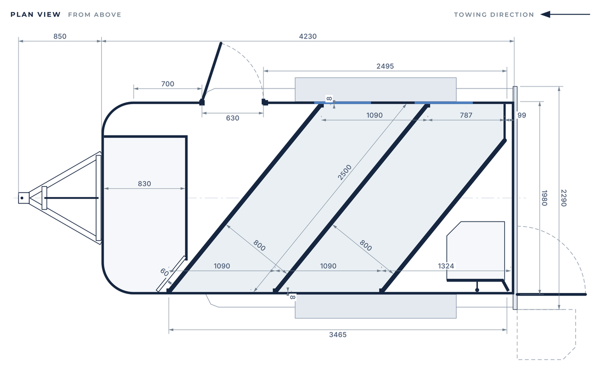 Floor plan of the 2 Horse Angle Load Camper Float L860 SN Classic