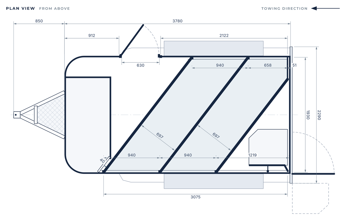 Floor plan of the 2 Horse Angle Load Float L600 SN