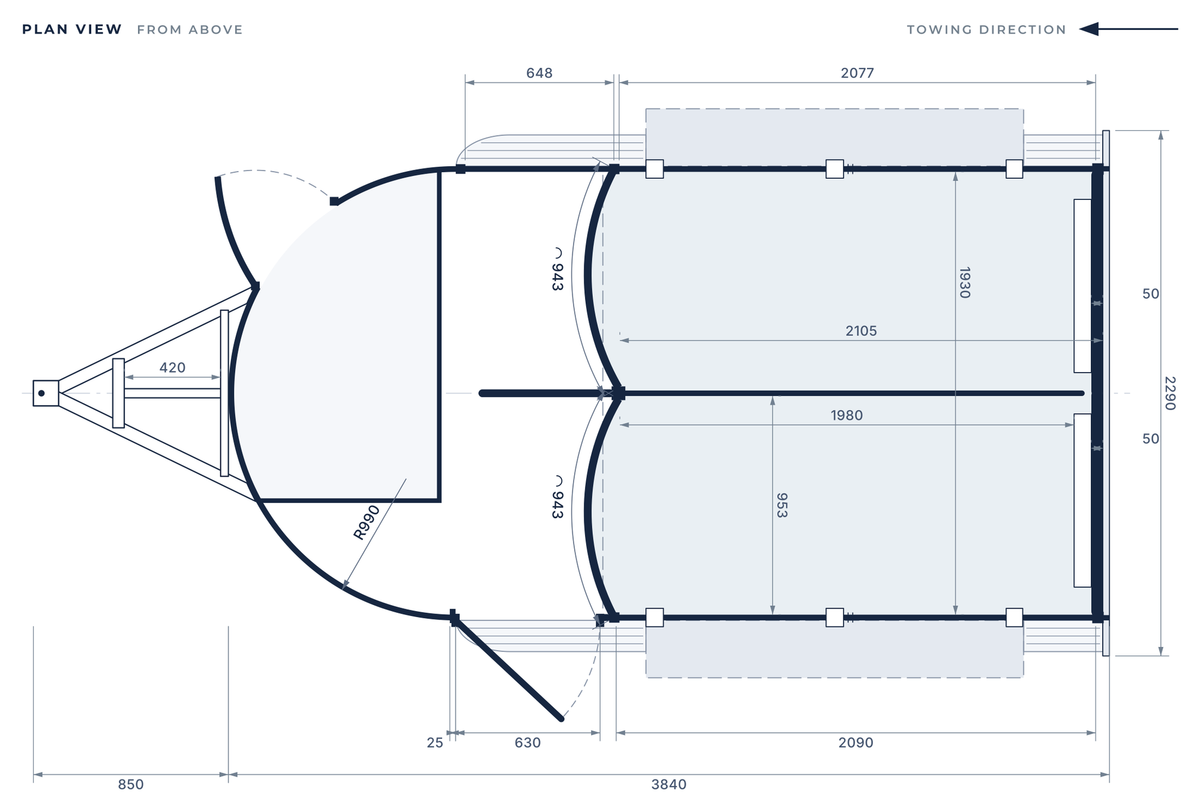 Floor plan of the 2 Horse Straight Load Camper Float L600 WB RN