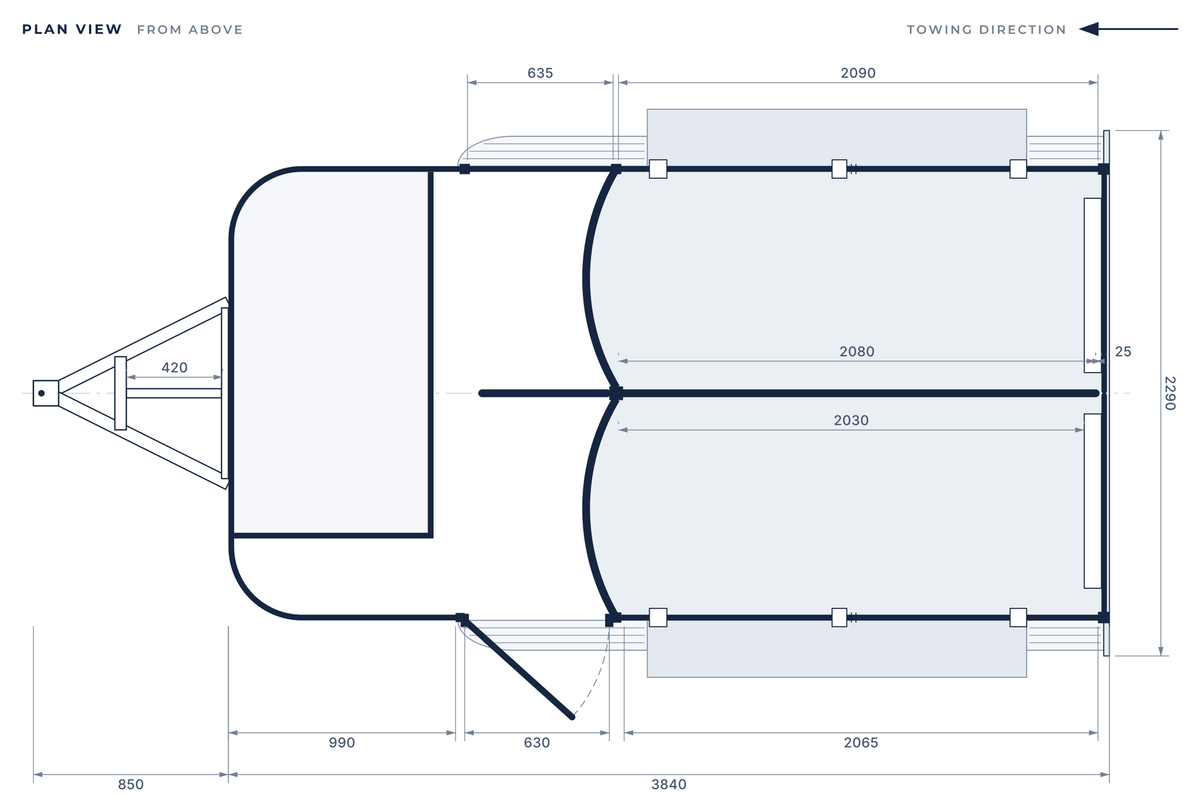 Floor plan of the 2 Horse Straight Load Camper Float L600 WB SN