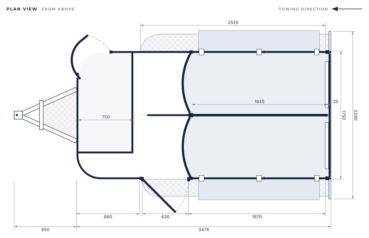 Floor plan of the 2 Horse Straight Load Float L500 SN