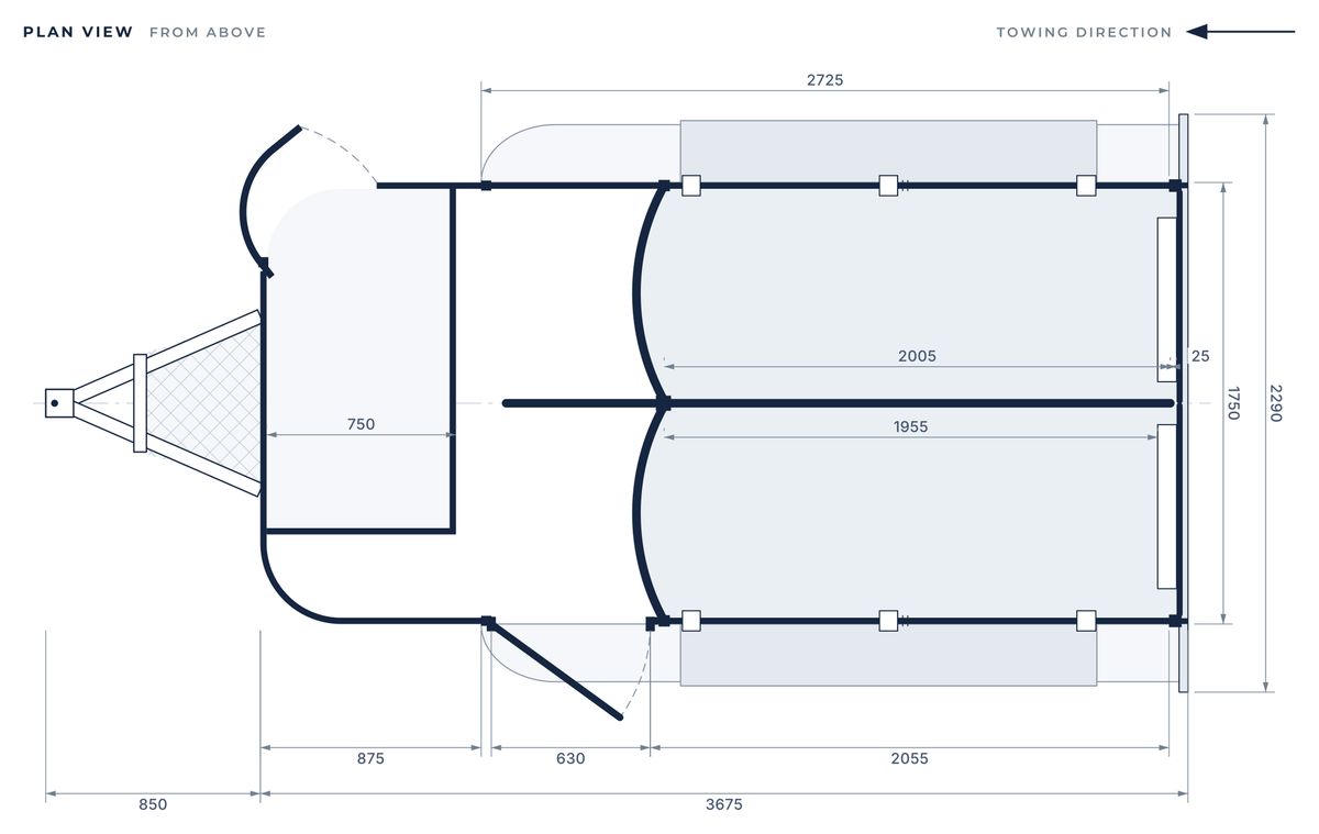 Floor plan of the 2 Horse Straight Load Float L600 SN