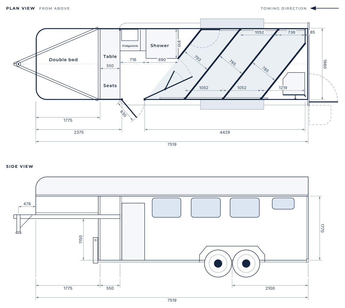 Floor plan of the 3 Horse Angle Gooseneck Camper Float SN 3.1