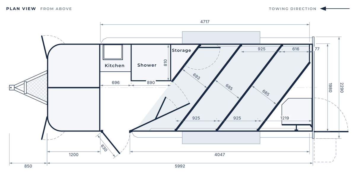 Floor plan of the 3 Horse Angle Load Camper Float Ultimate Overnighter SN 3.1
