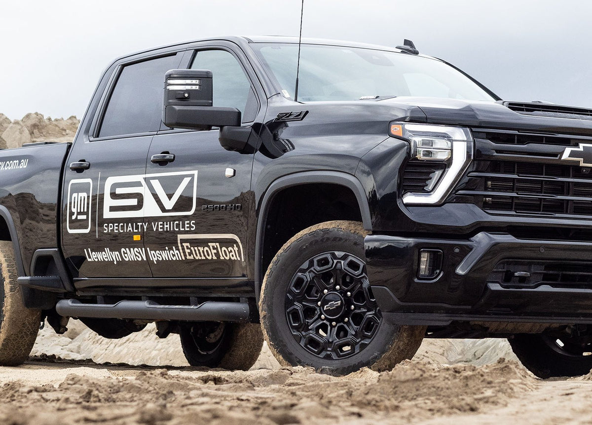 Llewellyn GMSV Silverado HD door decal with EuroFloat logo